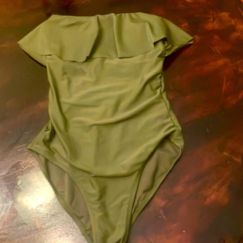 Olive Green Off-Shoulder Swimsuit